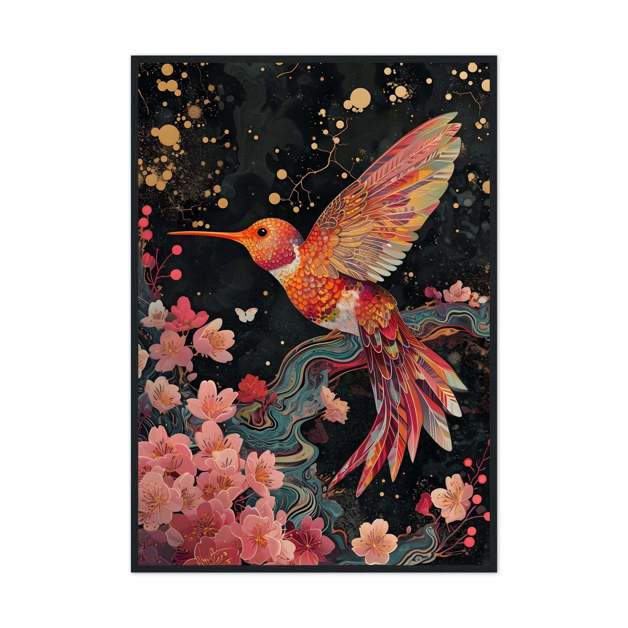 Retro Colourful Hummingbird - Premium Framed Poster - #wall_art_masterpiece#