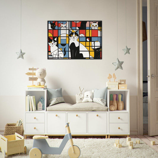 Mondrian Inspired: Suspicious Cats - Premium Matte Poster - #wall_art_masterpiece#