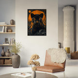 A Jaguar and Golden Moon - Premium Framed Poster - #wall_art_masterpiece#