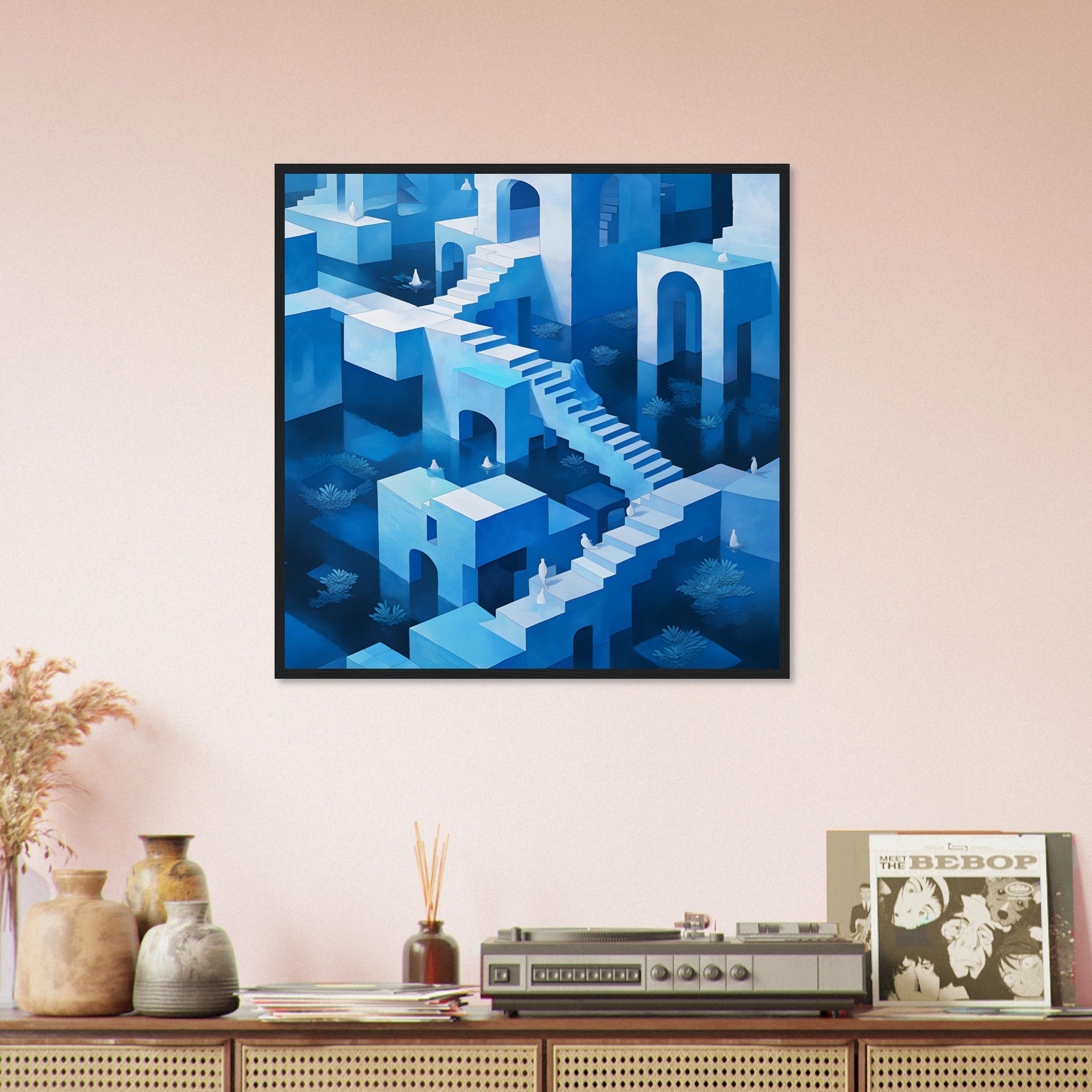 MC Escher inspired - Take a Stroll - Premium Framed Poster - #wall_art_masterpiece#