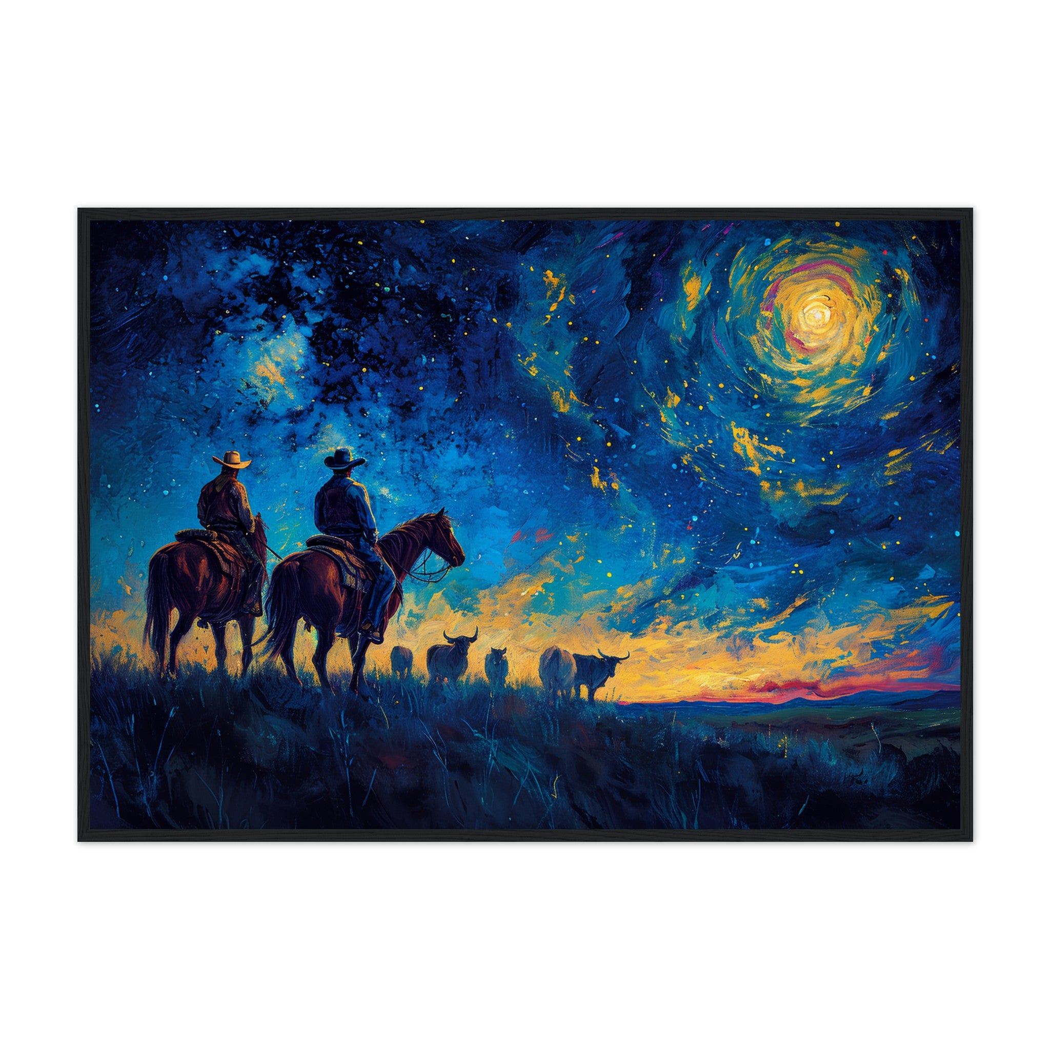 Cowboys on a Serene Sunset - Premium Framed Poster - #wall_art_masterpiece#