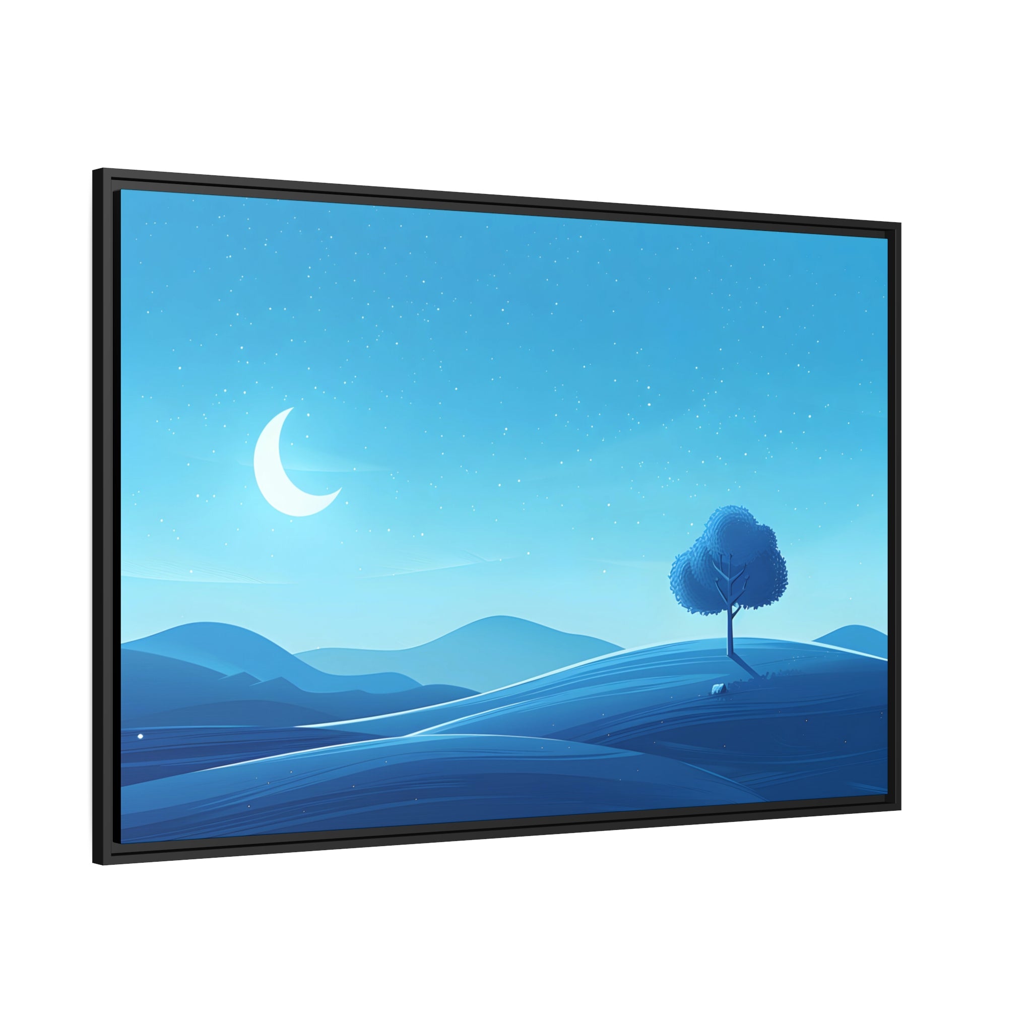 Moonlit Blue Tree - Framed Canvas - #wall_art_masterpiece#