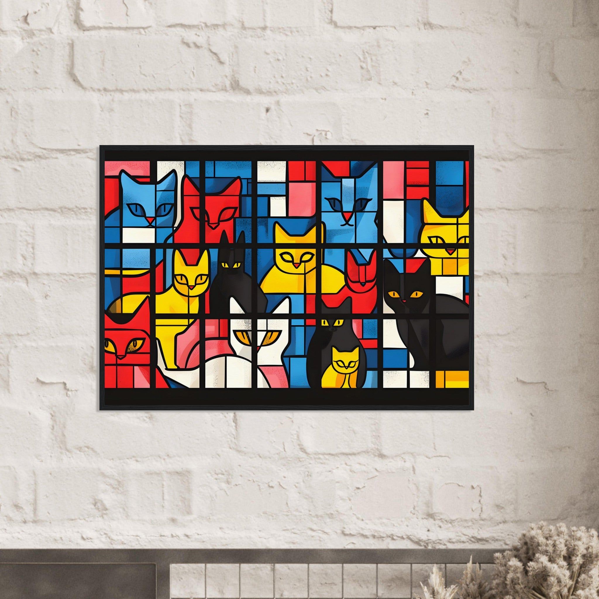 Mondrian: Colourful Cats - Premium Framed Poster - #wall_art_masterpiece#