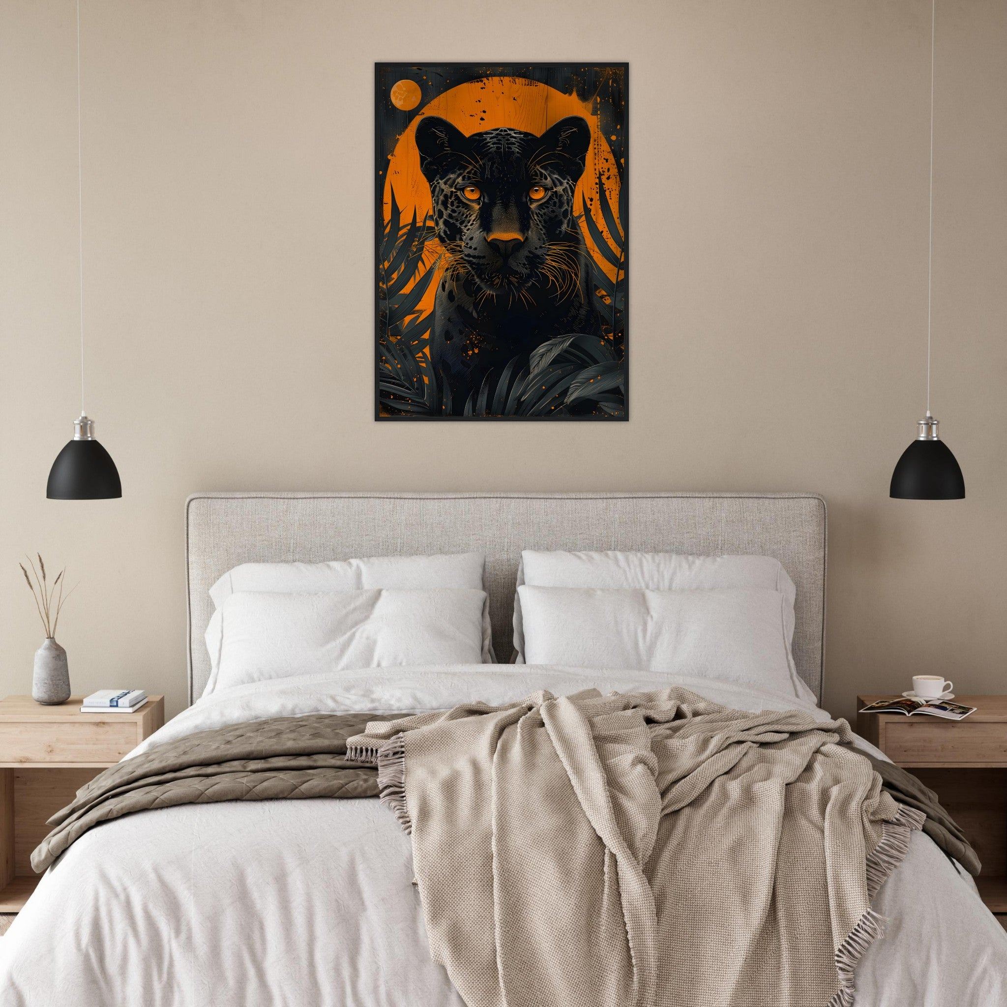 A Jaguar and Golden Moon - Premium Framed Poster - #wall_art_masterpiece#