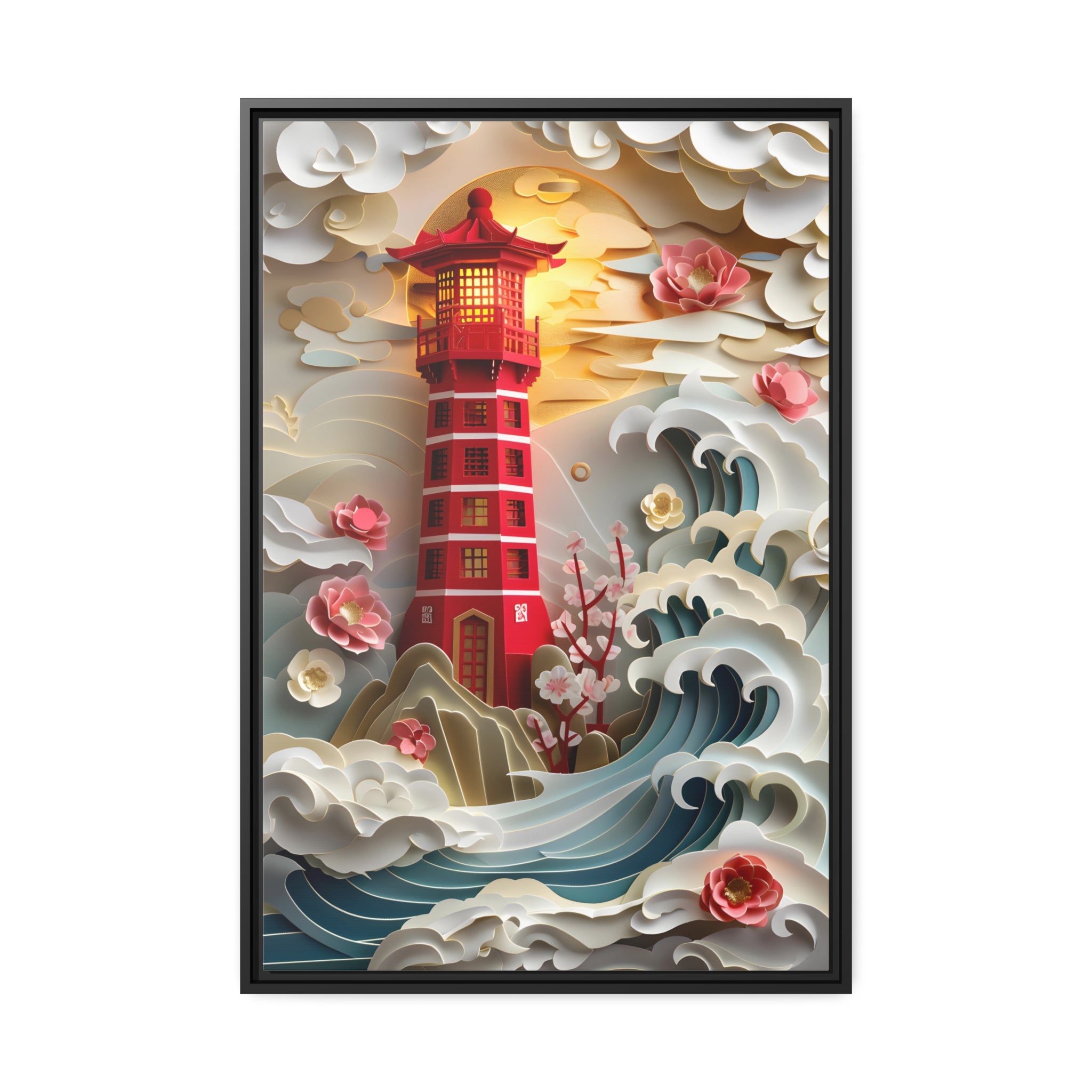 Kirigami Lighthouse 1 - Framed Canvas - #wall_art_masterpiece#