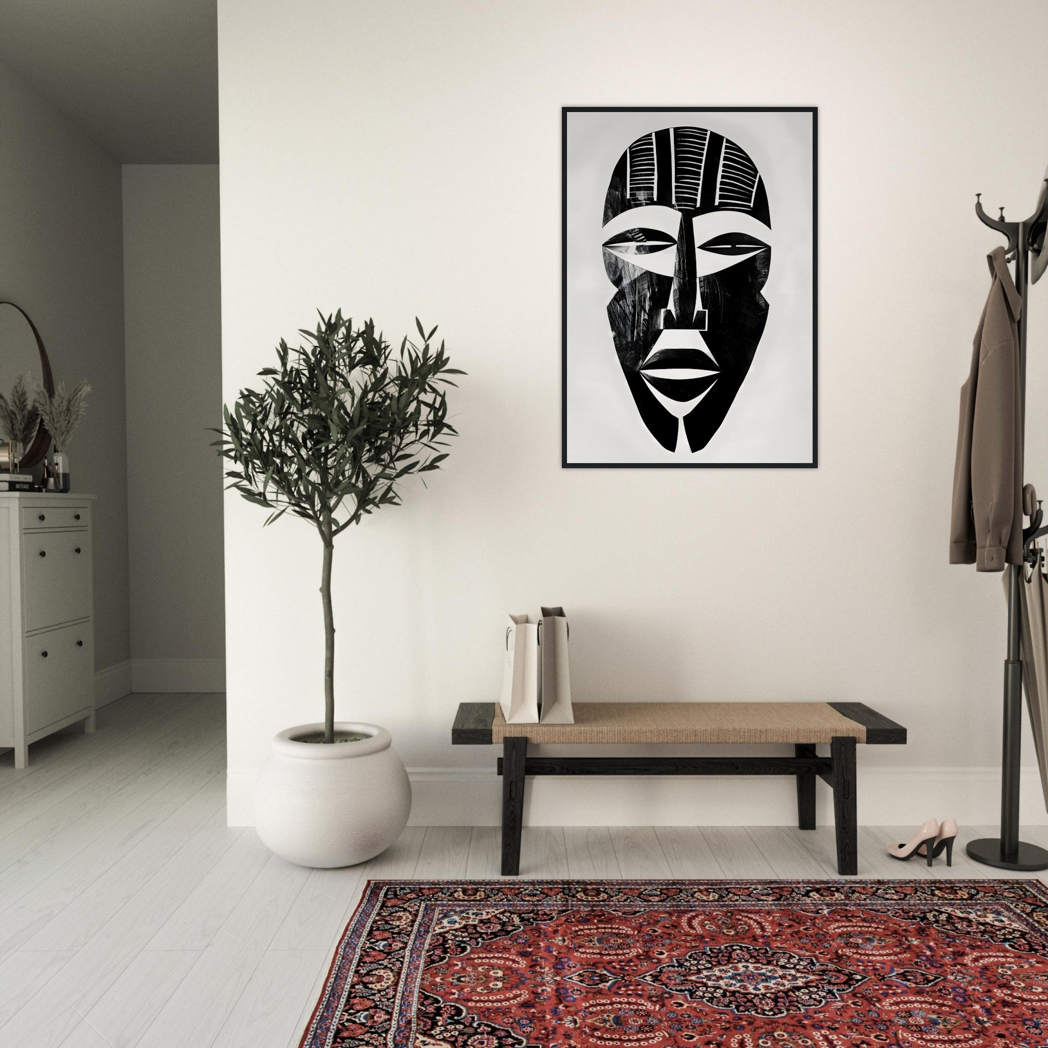 African Tribal Art: Minimalist Tribal Mask 02 - Premium Framed Poster - #wall_art_masterpiece#