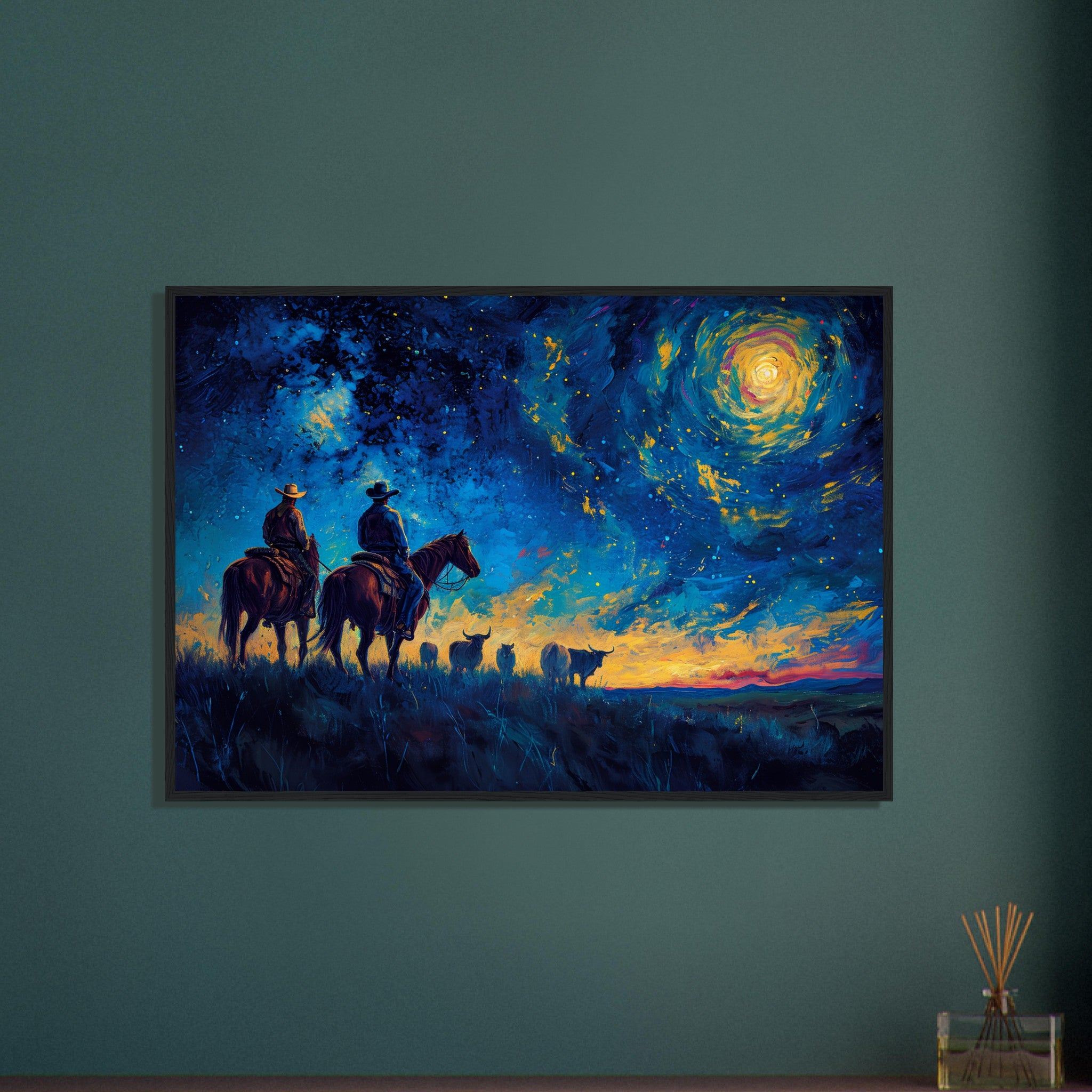 Cowboys on a Serene Sunset - Premium Framed Poster - #wall_art_masterpiece#