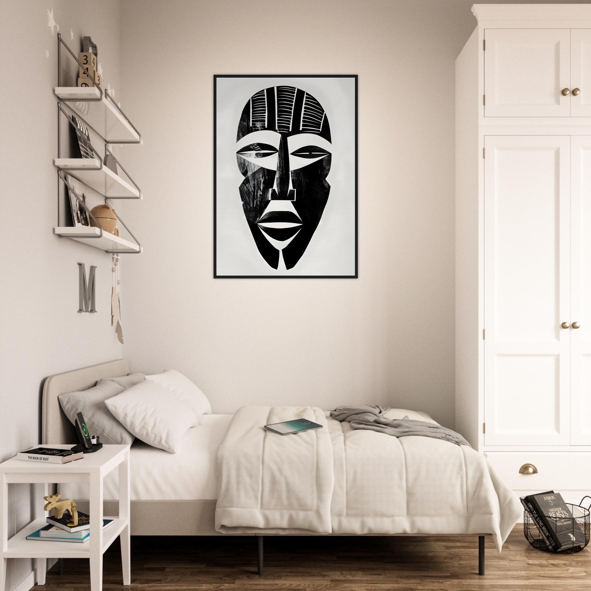 African Tribal Art: Minimalist Tribal Mask 02 - Premium Framed Poster - #wall_art_masterpiece#