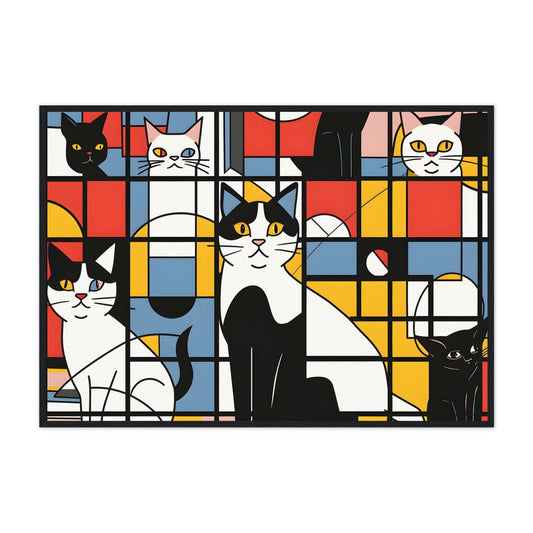 Mondrian Inspired: Suspicious Cats - Premium Matte Poster - #wall_art_masterpiece#