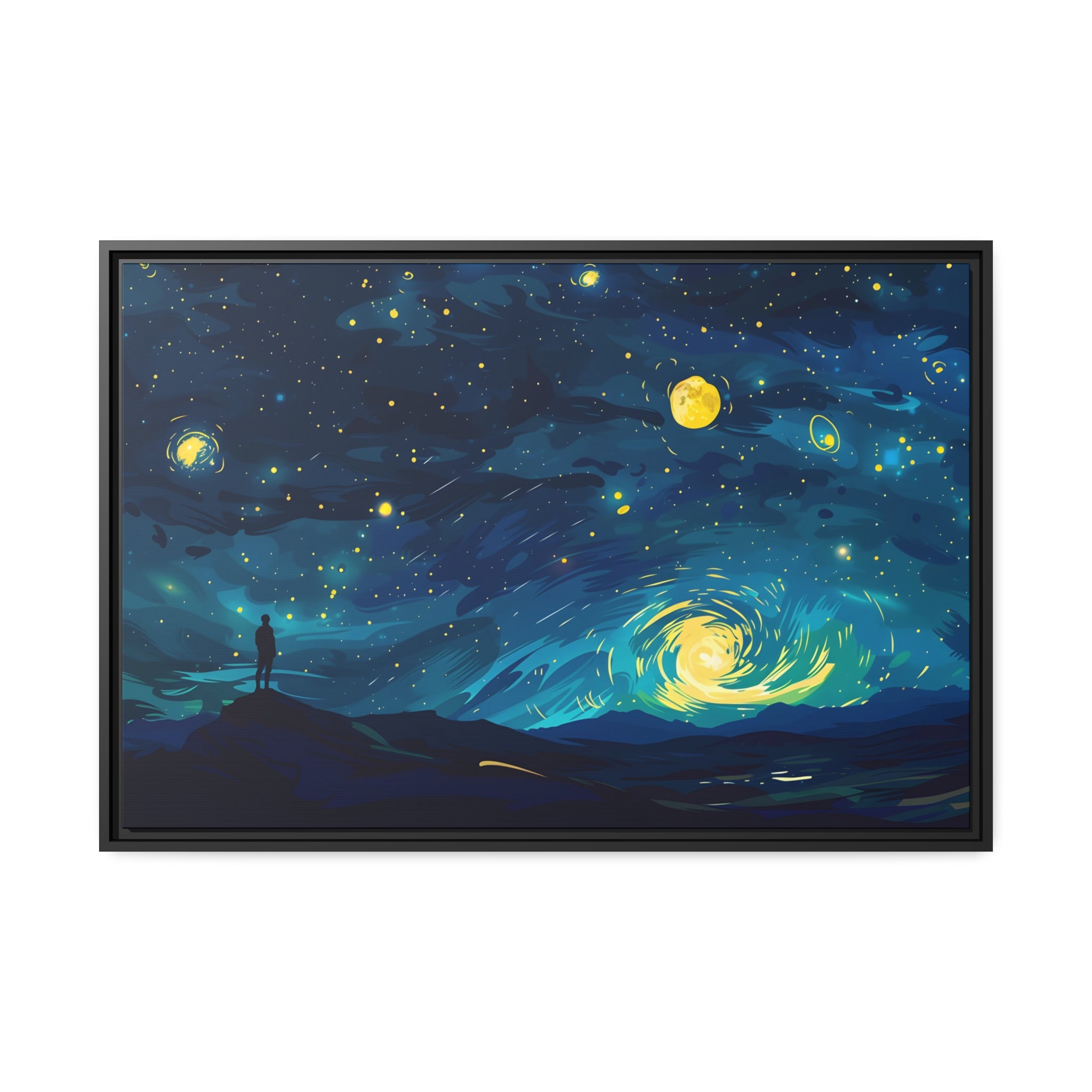 Van Gogh Inspired: Celestial Moon 2 - Framed Canvas - #wall_art_masterpiece#