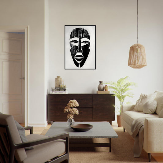 African Tribal Art: Minimalist Tribal Mask 02 - Premium Framed Poster - #wall_art_masterpiece#