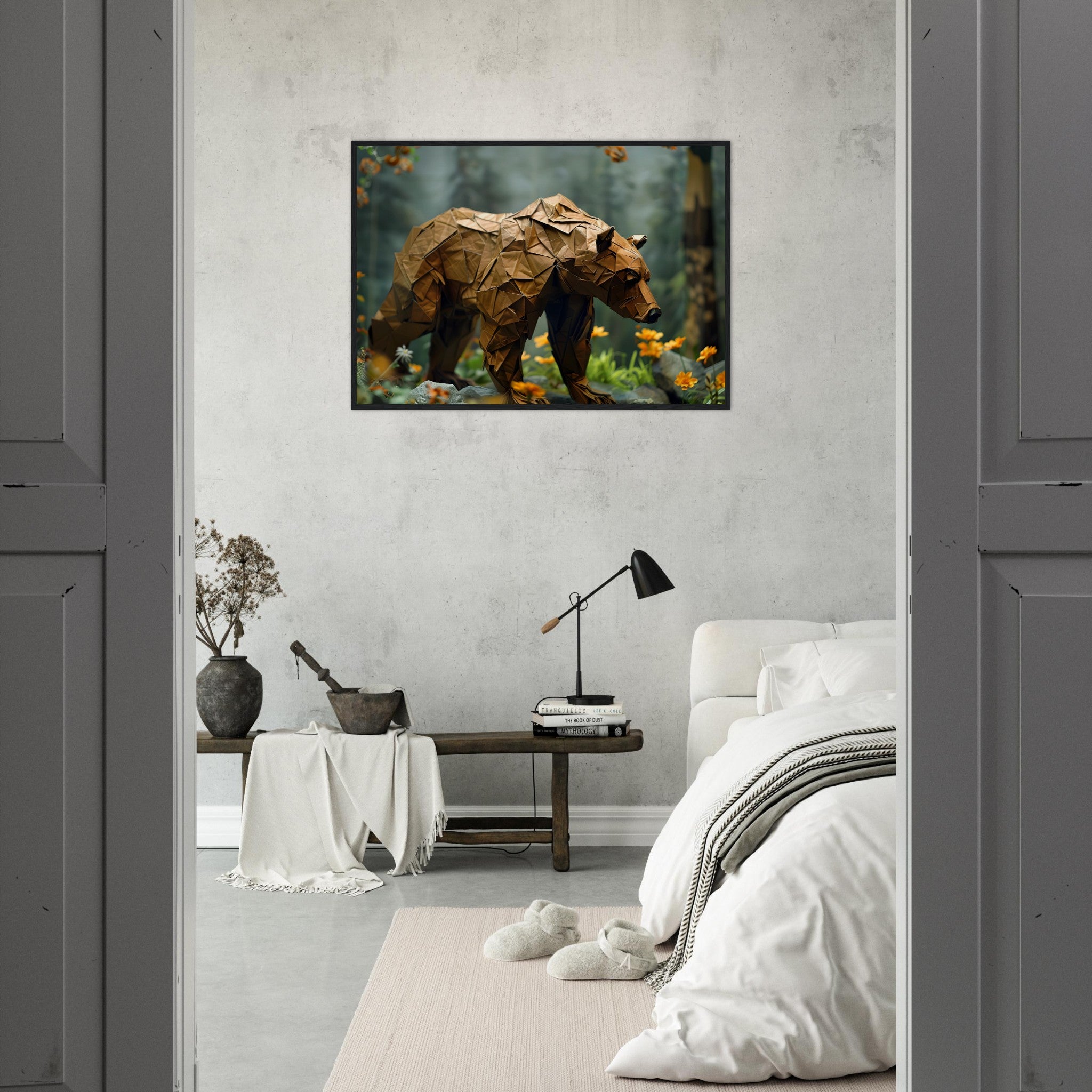 Origami Grizzly Bear - Premium Framed Poster - #wall_art_masterpiece#