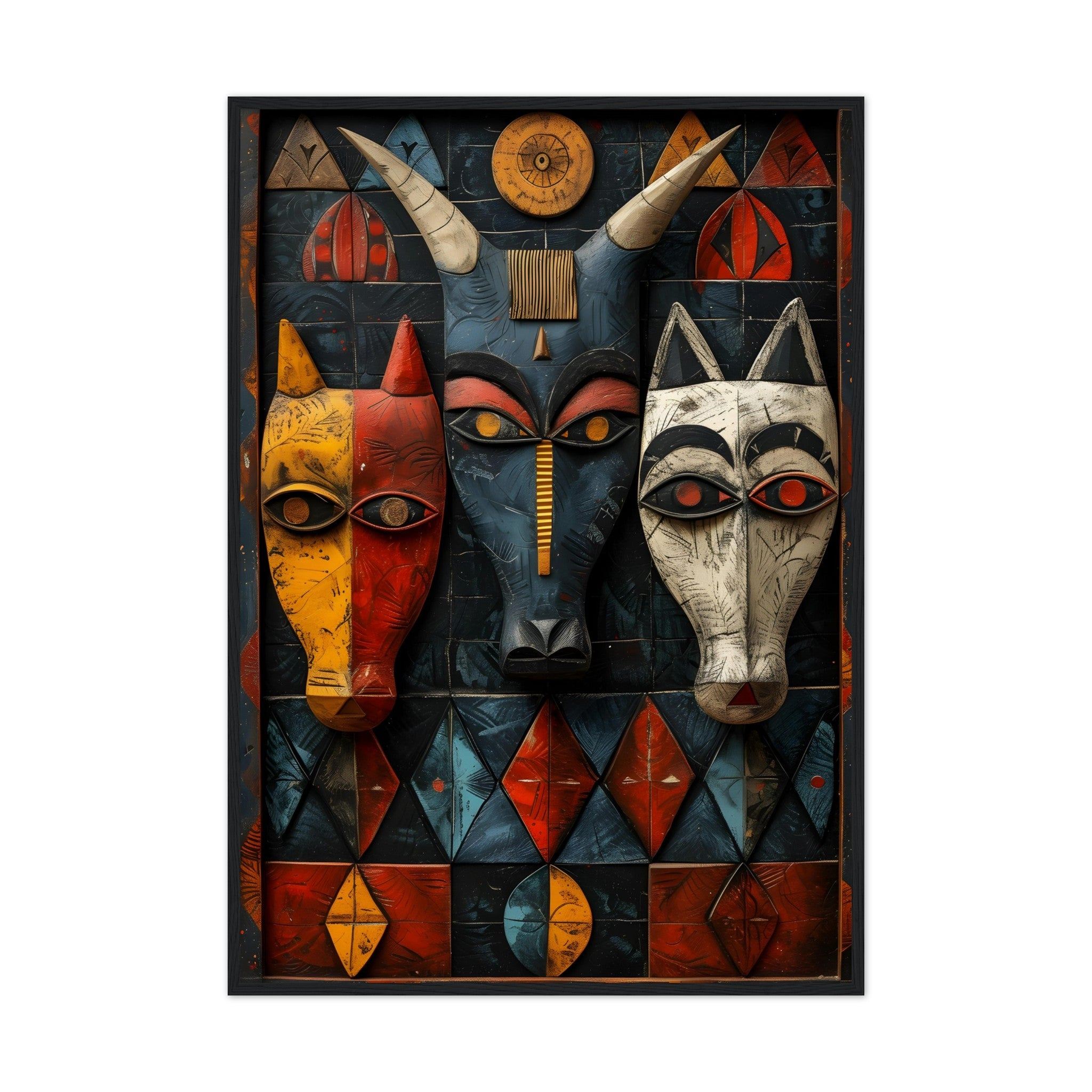 African Tribal Art: Abstract Animal Mask Art - Premium Framed Poster - #wall_art_masterpiece#