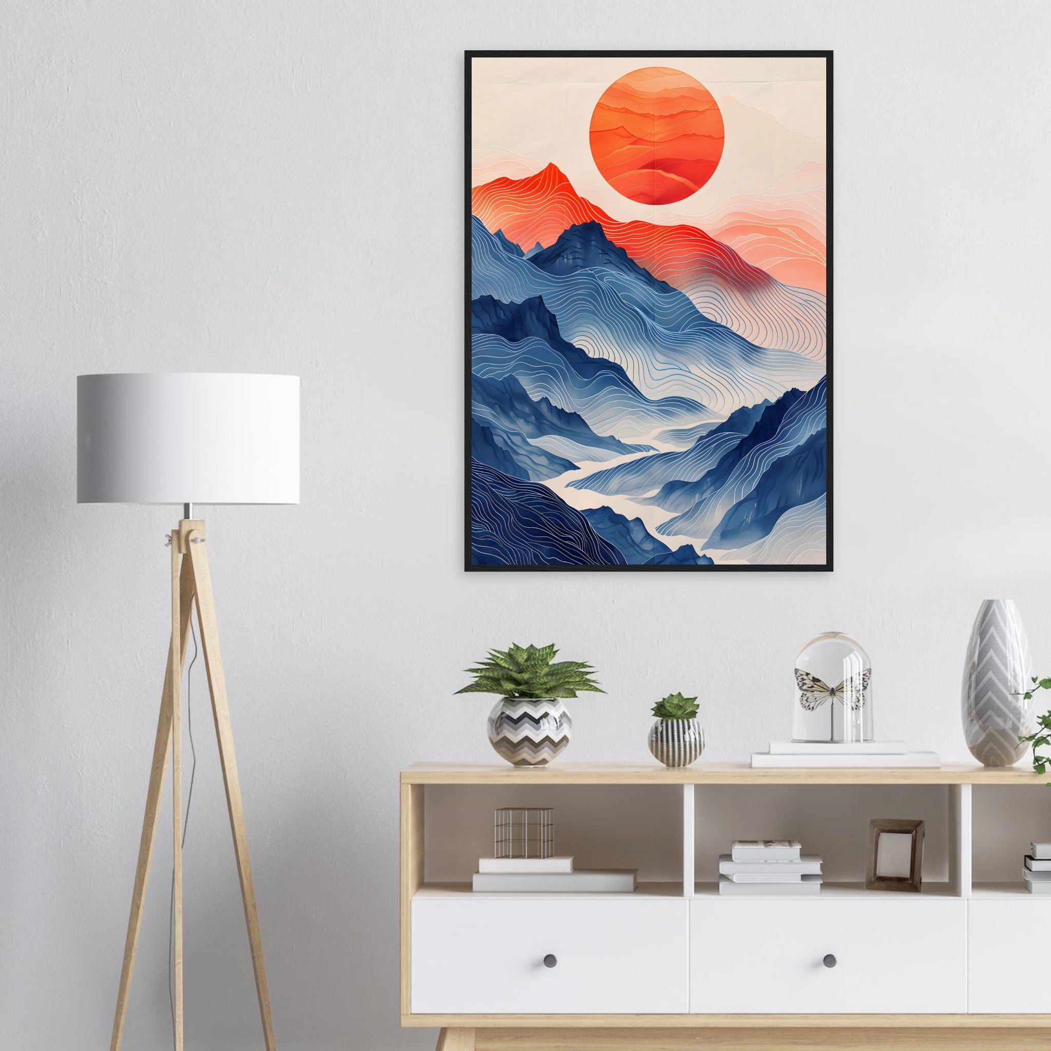 Lino Cut: Mountain Range Sunrise - Premium Framed Poster - #wall_art_masterpiece#