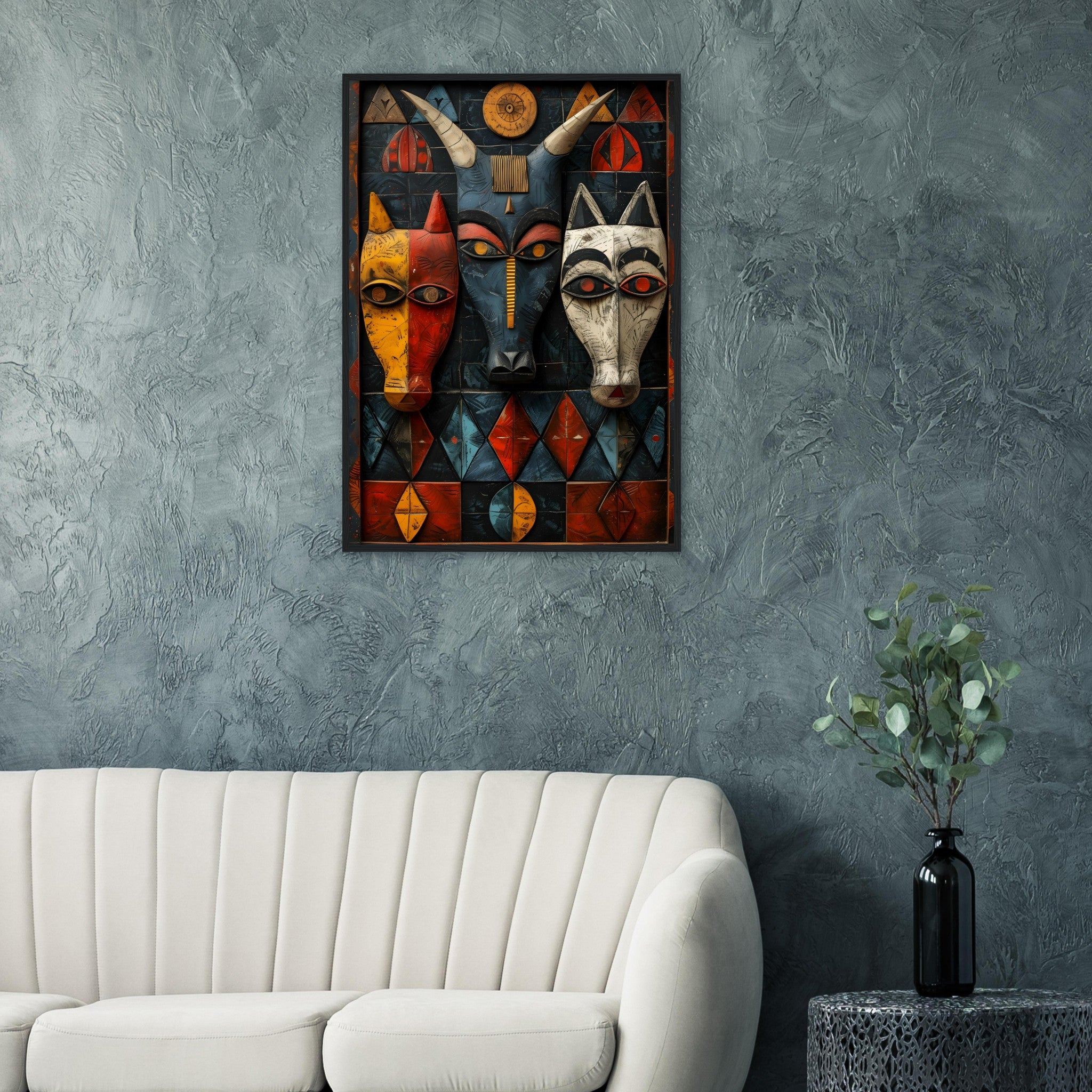 African Tribal Art: Abstract Animal Mask Art - Premium Framed Poster - #wall_art_masterpiece#