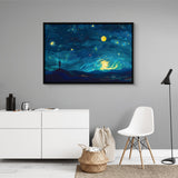 Van Gogh Inspired: Celestial Moon 2 - Framed Canvas - #wall_art_masterpiece#