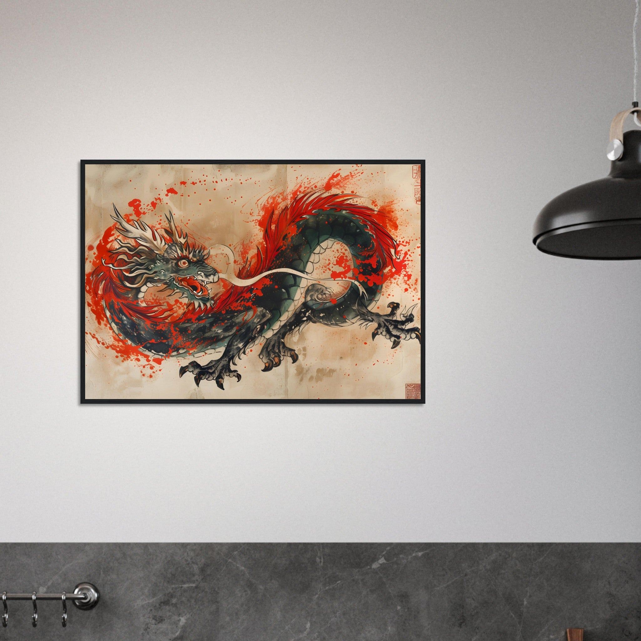 Japan Inspired: A Fiery Dragon - Premium Framed Poster - #wall_art_masterpiece#