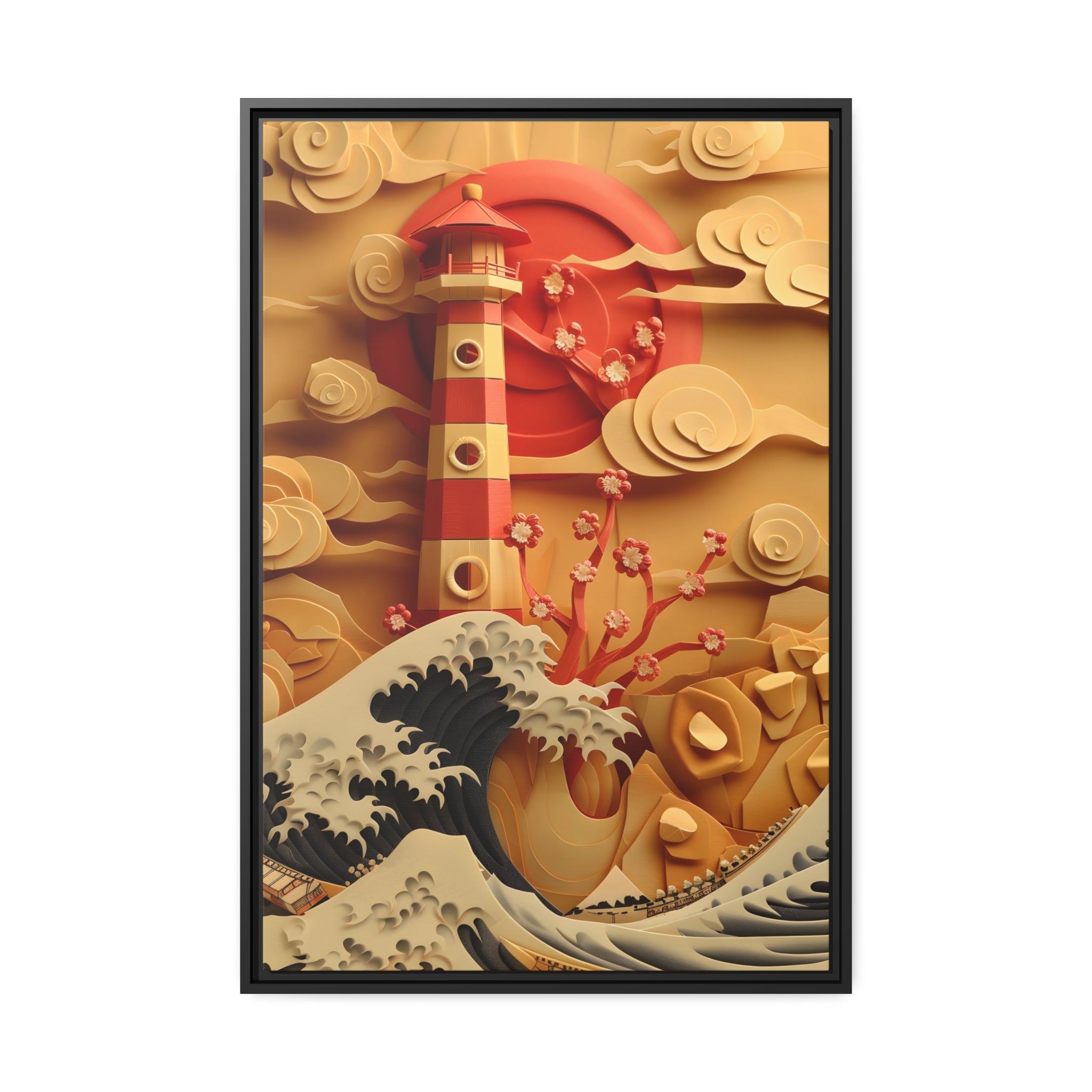 Kirigami Lighthouse 4 - Framed Canvas - #wall_art_masterpiece#