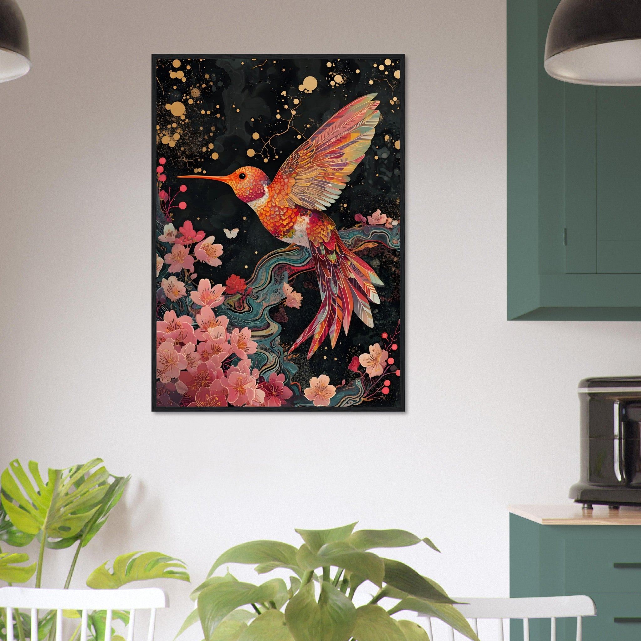 Retro Colourful Hummingbird - Premium Framed Poster - #wall_art_masterpiece#