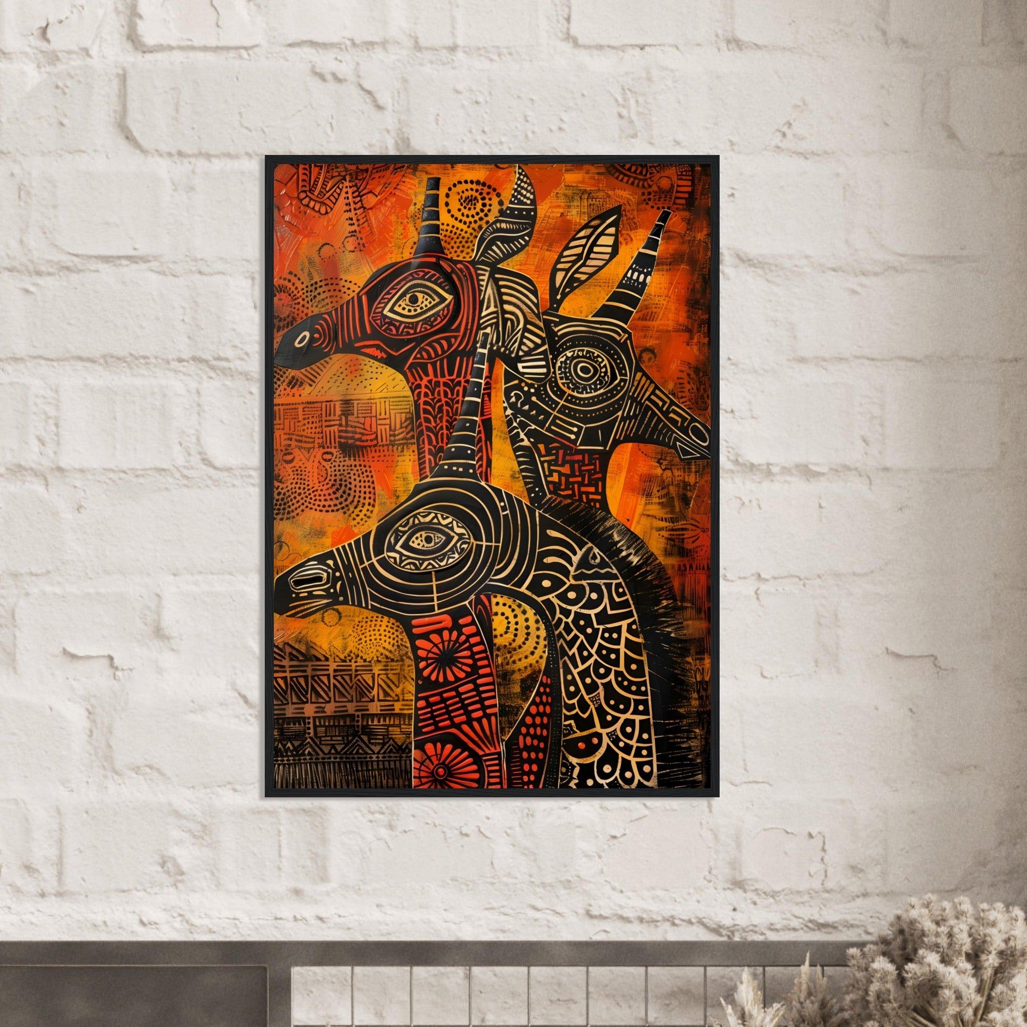 African Tribal Art: Abstract Giraffes - Premium Framed Poster - #wall_art_masterpiece#