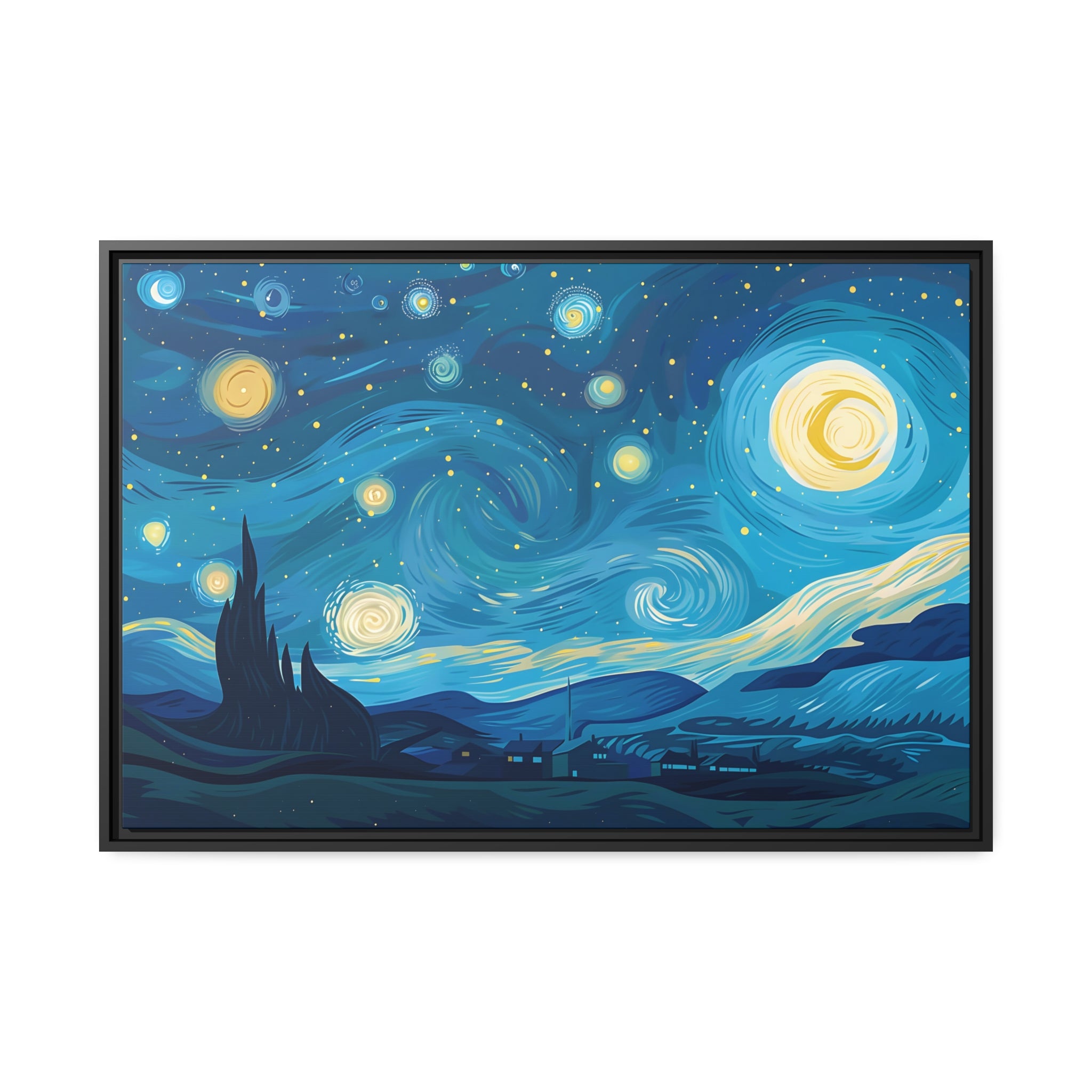 Van Gogh Inspired: Celestial Moon - Framed Canvas - #wall_art_masterpiece#