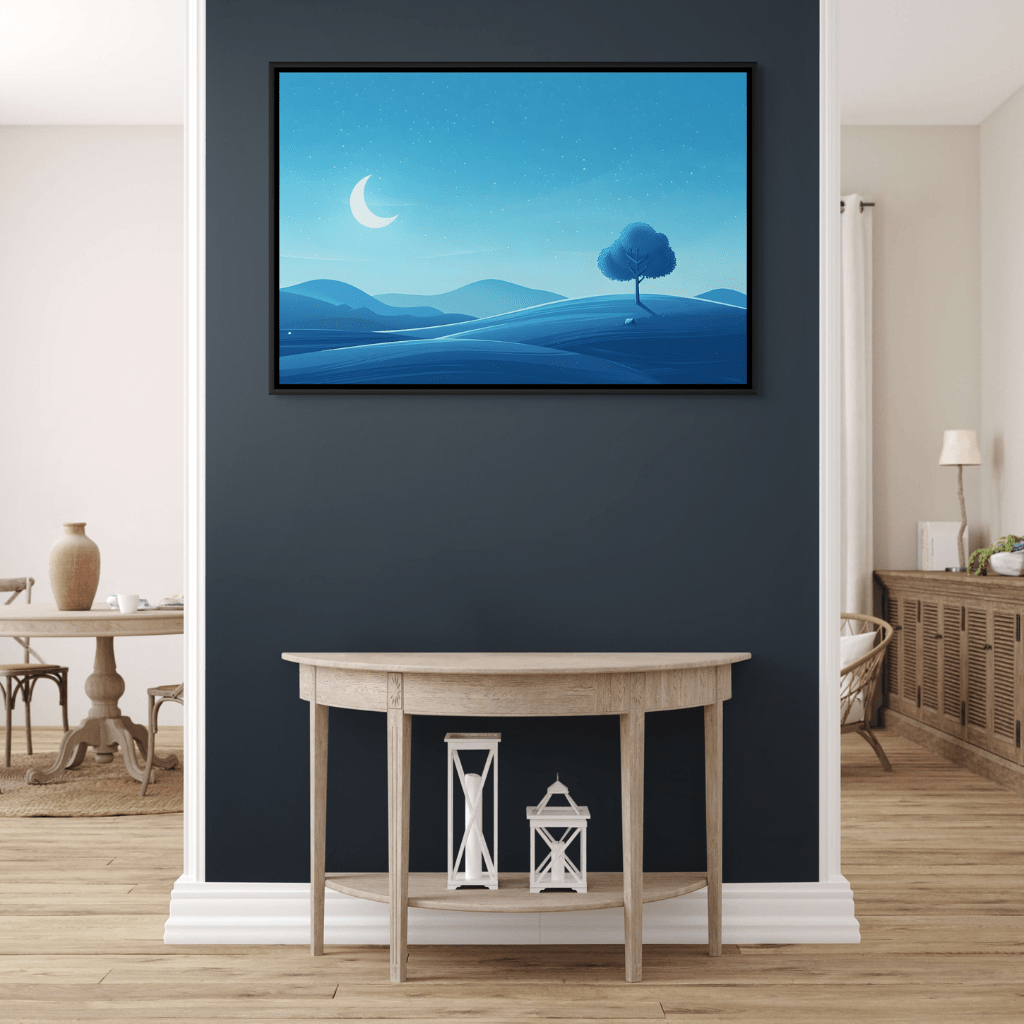 Moonlit Blue Tree - Framed Canvas - #wall_art_masterpiece#