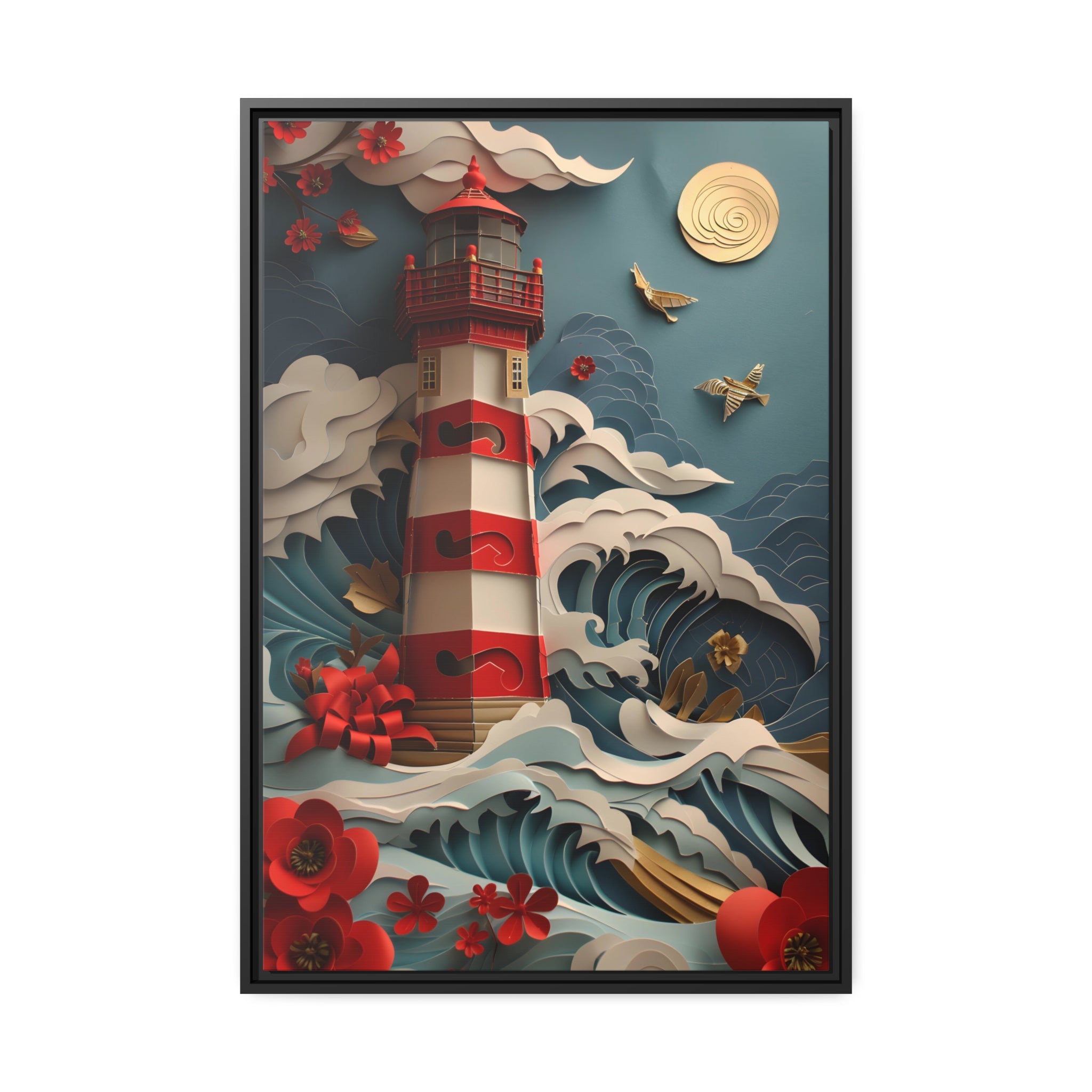 Kirigami Lighthouse 3 - Framed Canvas - #wall_art_masterpiece#