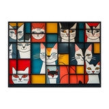 Mondrian Inspired: Abstract Happy Cat - Premium Framed Poster - #wall_art_masterpiece#