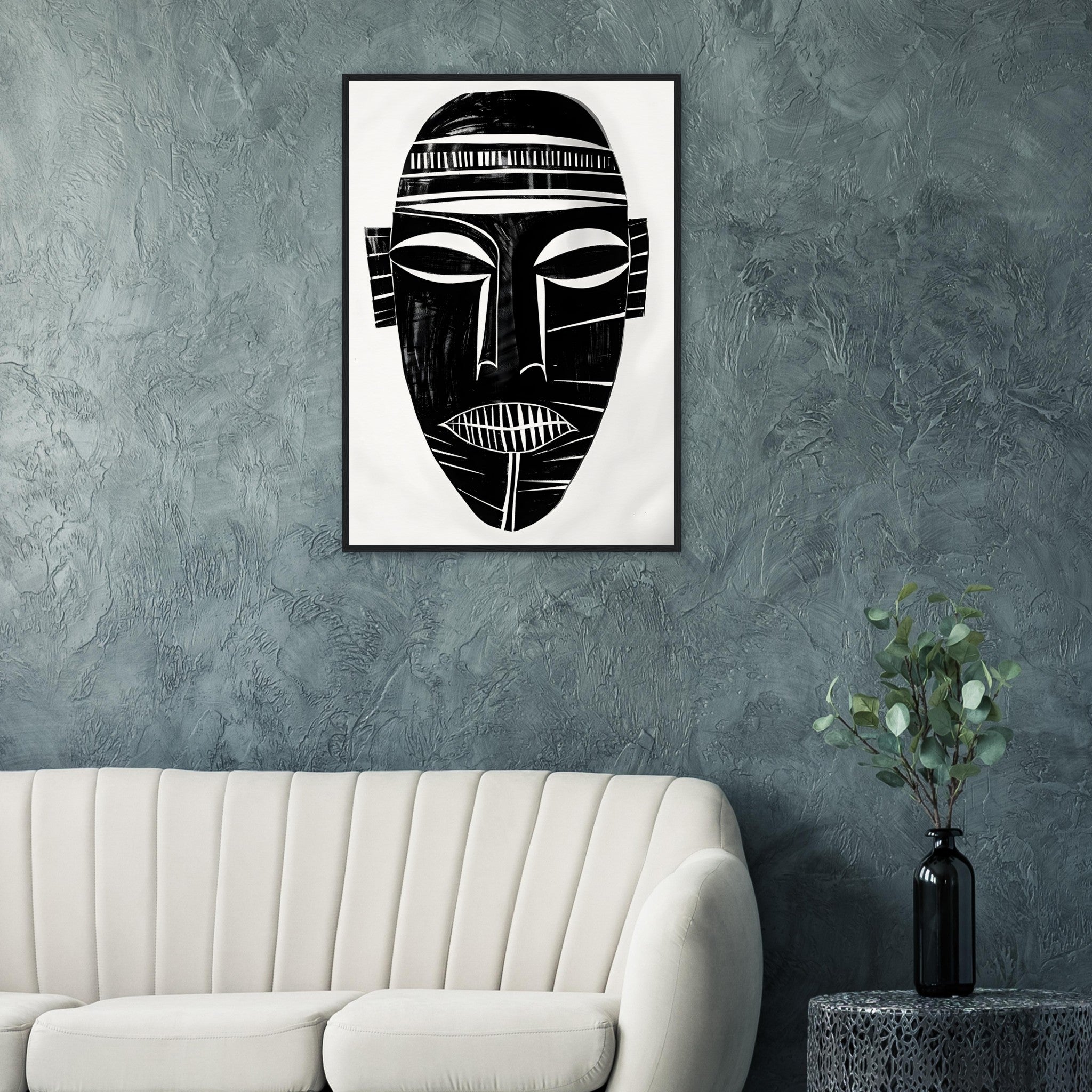 African Tribal Art: Minimalist Tribal Mask 01 - Premium Framed Poster - #wall_art_masterpiece#