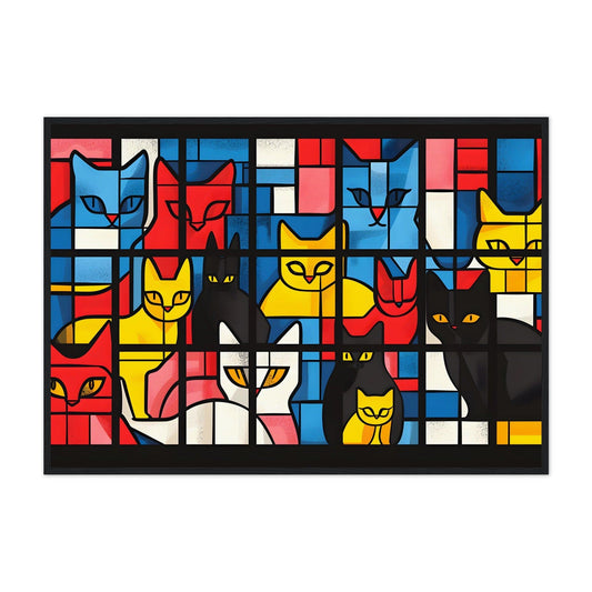 Mondrian: Colourful Cats - Premium Framed Poster - #wall_art_masterpiece#