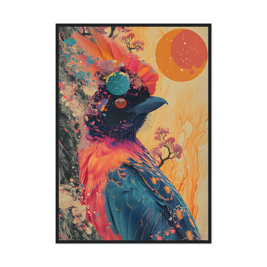 Retro Colourful Bird - Premium Framed Poster - #wall_art_masterpiece#