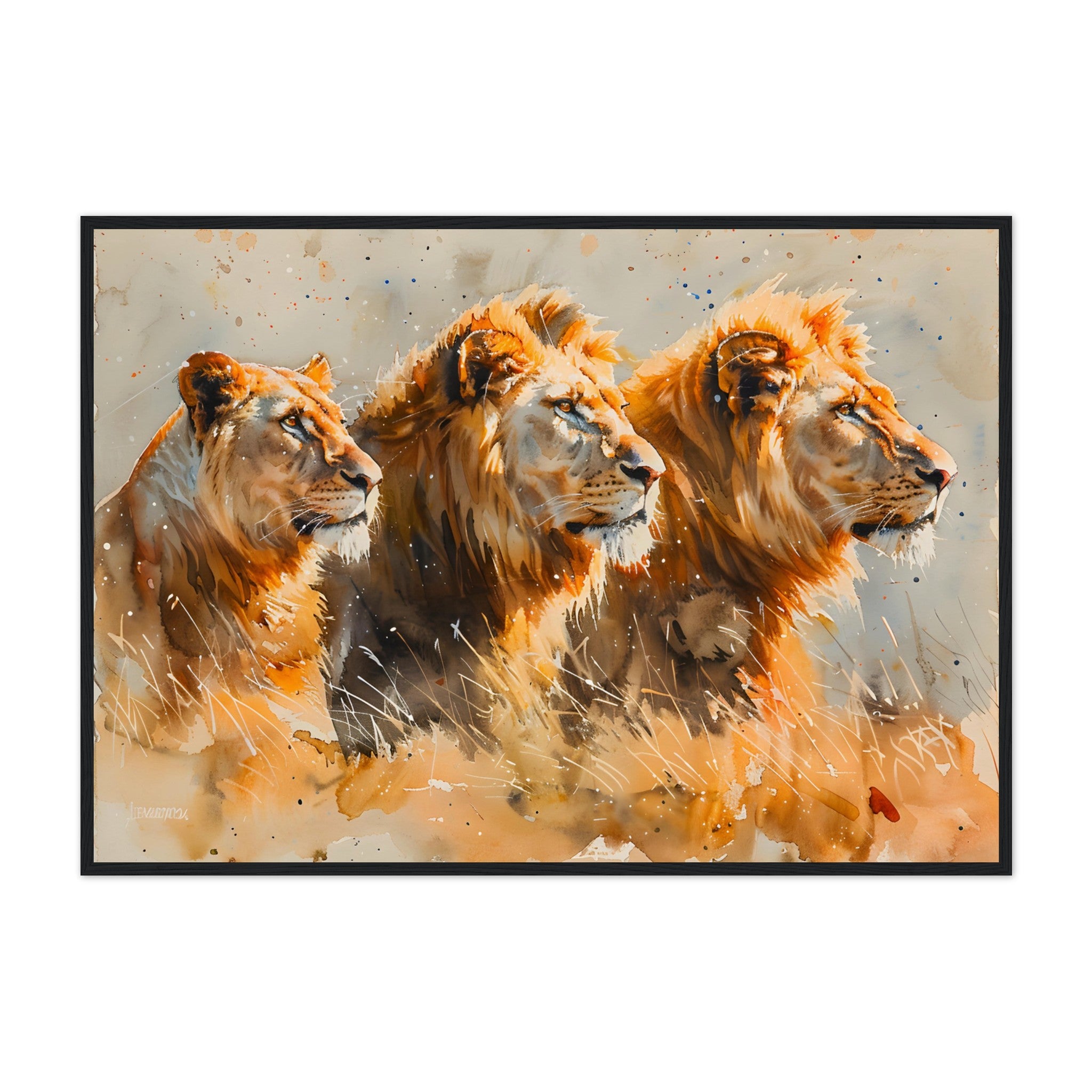 Lions of The Savannah : In Watercolour - Premium Framed Poster - #wall_art_masterpiece#