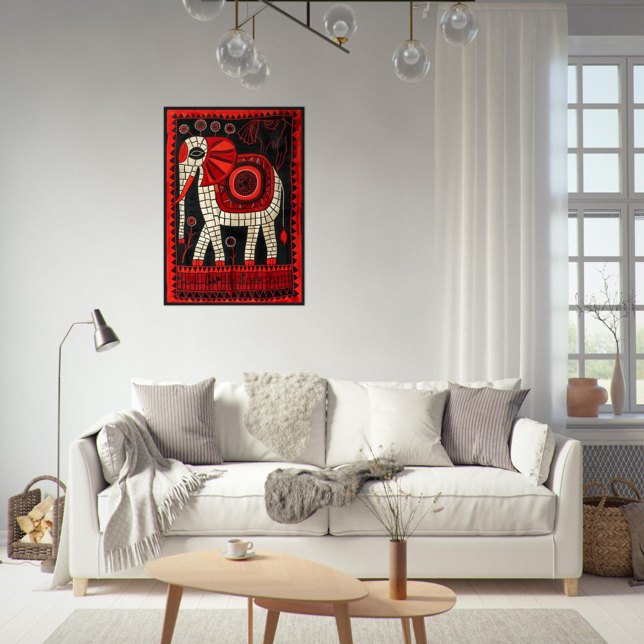 African Tribal Art: Elephant Blanket Style 01 - Premium Framed Poster - #wall_art_masterpiece#