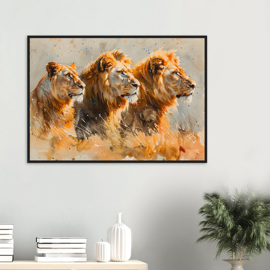 Lions of The Savannah : In Watercolour - Premium Framed Poster - #wall_art_masterpiece#