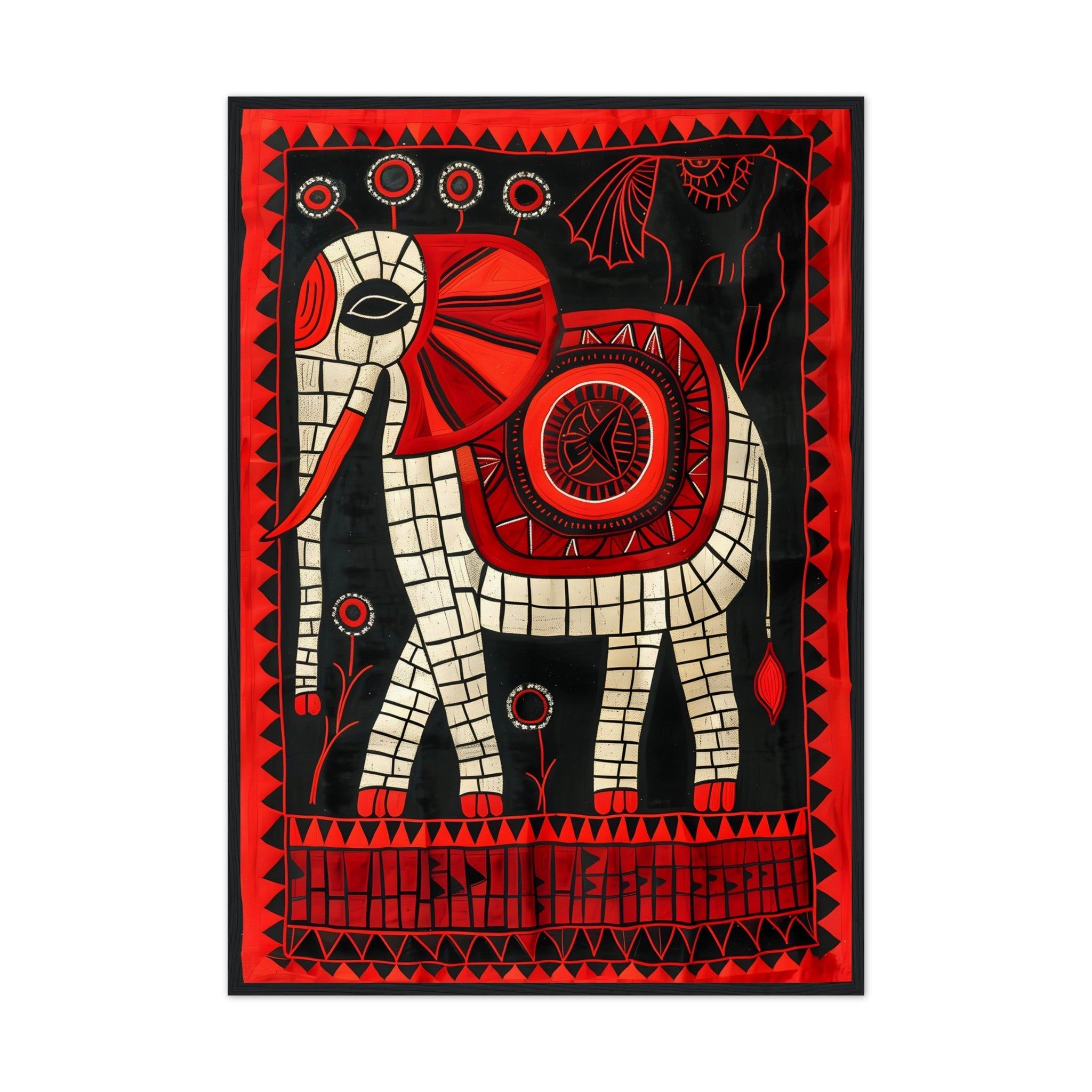 African Tribal Art: Elephant Blanket Style 01 - Premium Framed Poster - #wall_art_masterpiece#