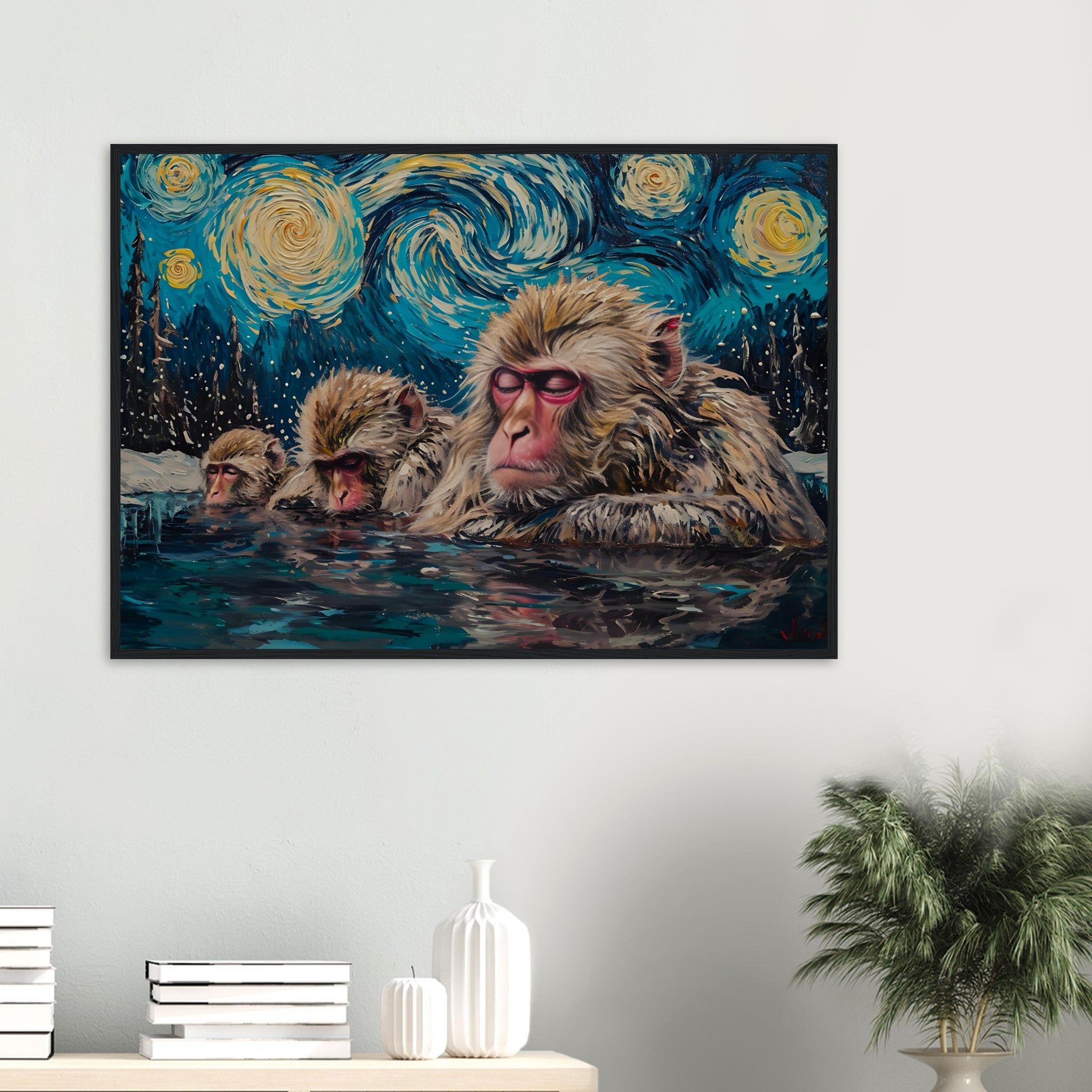 Japanese Macaque's In Hot spring - Premium Framed Poster - #wall_art_masterpiece#